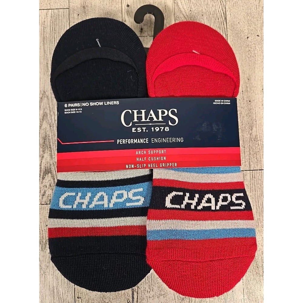 CHAPS Socks No Show Liners Shoe Sz 6-12.5 Mens 6pk Performance Red Blue NEW